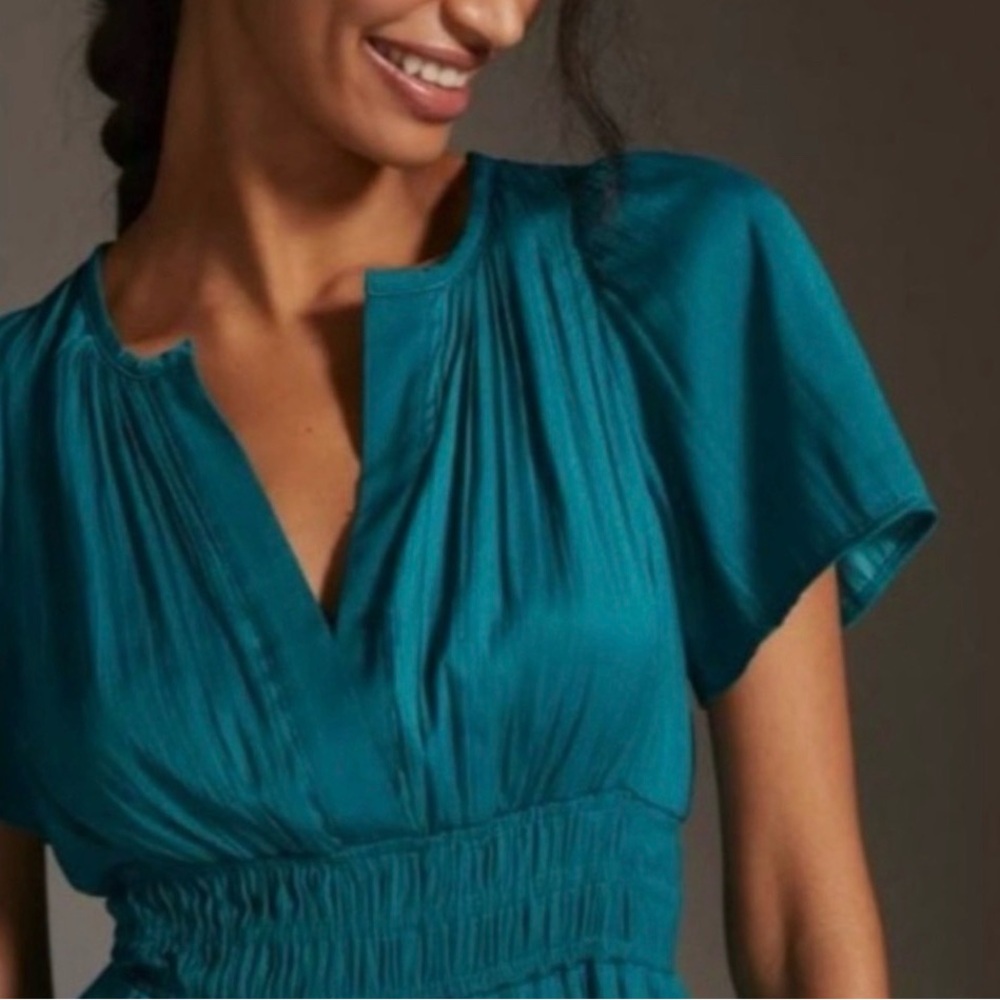 Anthropologie Silky Somerset Maxi Dress in Teal Size Medium - Picture 3 of 9